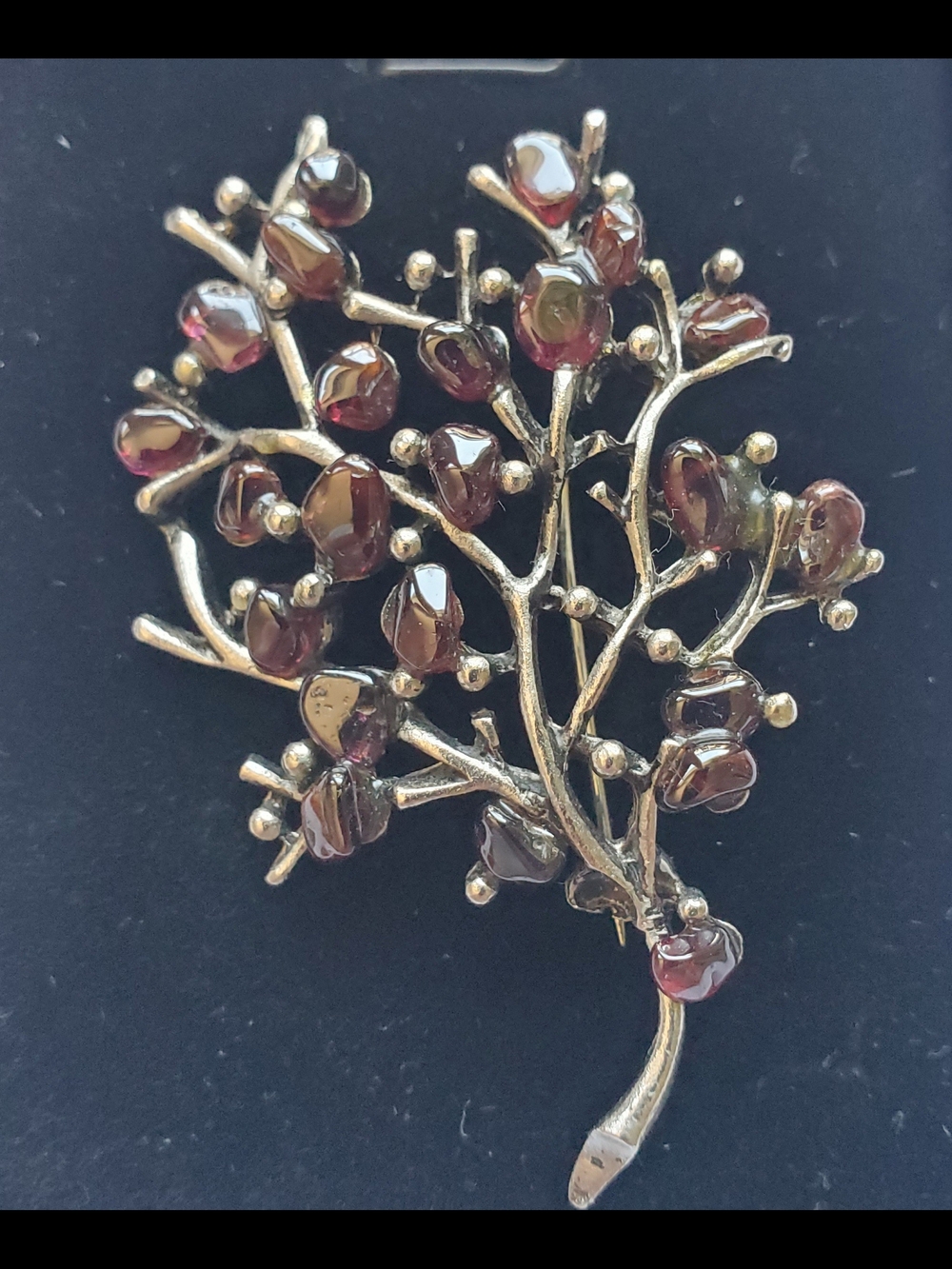 Garnet And Sterling Silver Branch Brooch